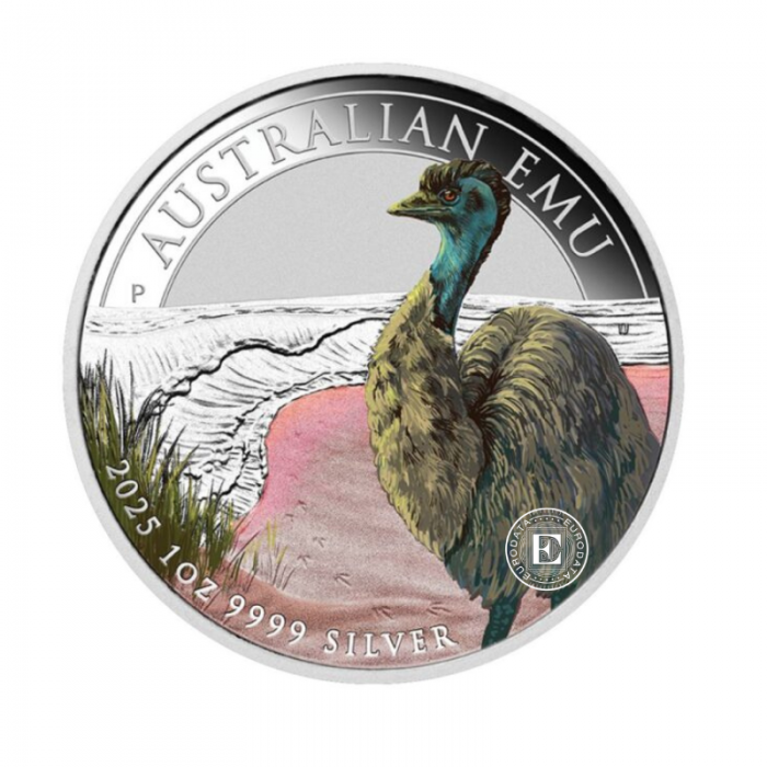 1 oz (31.10 g) sidabrinė spalvota moneta Australijos Emu, Australija 2025 (su sertifikatu)