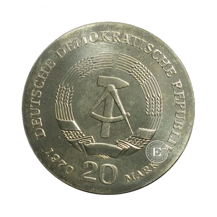20 marks  (20.9 g) silver coin 150th birth anniversary of philosopher Friedrich Engels, Germany 1970