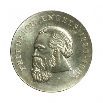 20 markių (20.9 g) sidabrinė moneta 150-osios filosofo Friedricho Engelso gimimo metinės, Vokietija 1970