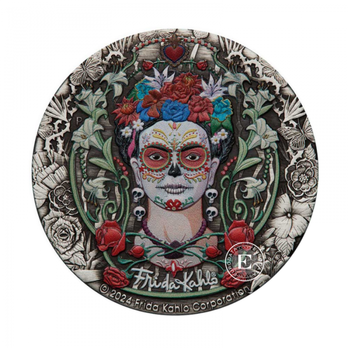 2 oz (62.20 g) sidabrinė spalvota moneta  Frida Kahlo, Tuvalu 2024