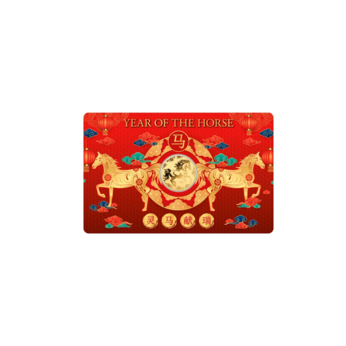 1/1000 oz auksinė moneta kortelėje Lunar Year of The Horse, Gabonas