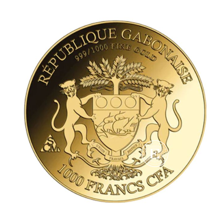 1/1000 oz pièce d'or Gabon African Springbok, Gabon