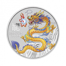 1 oz (31.10 g) pièce d'argent coloree Lunar III - Year of  Dragon, Australie 2024 (jaune)