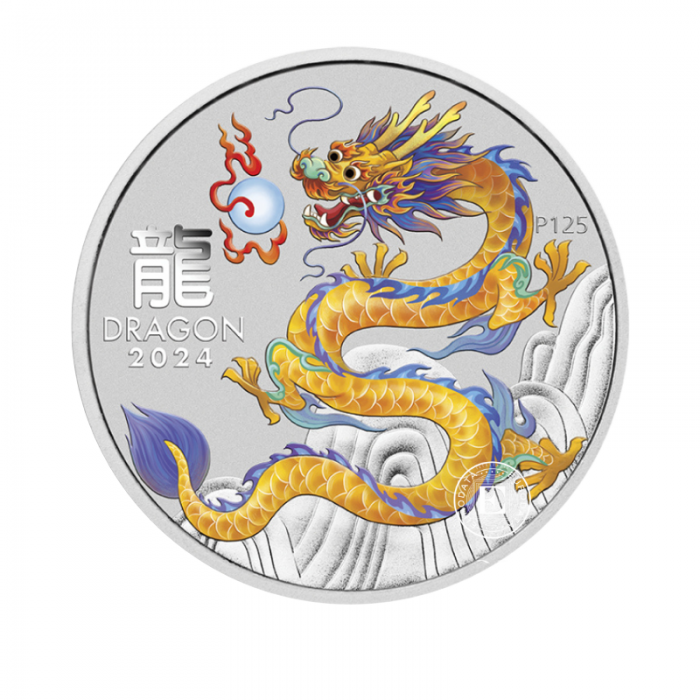 1/2 oz (15.55 g) silbermünze farbig  Lunar III - Year of  Dragon, Australien 2024 (yellow)