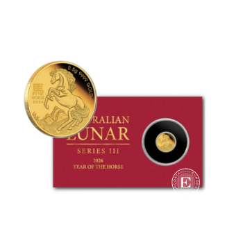 0.5 g auksinė PROOF moneta kortelėje Lunar III - Arklio metai, Australija 2026