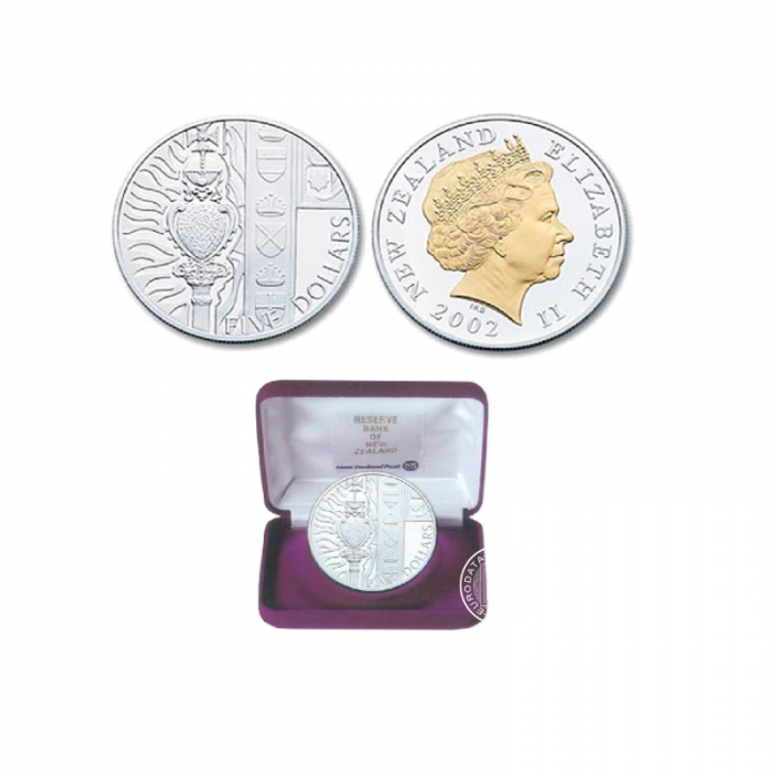 5 Eur (28.28 g)  silver PROOF coin Queen Elizabeth II - Golden Jubilee, New Zealand 2002 (partially gilded)