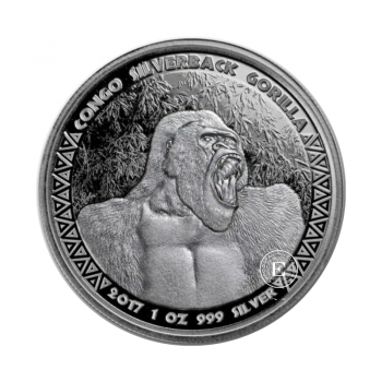 1 oz (31.10 g) srebrna moneta Gorilla, Republika Konga 2017