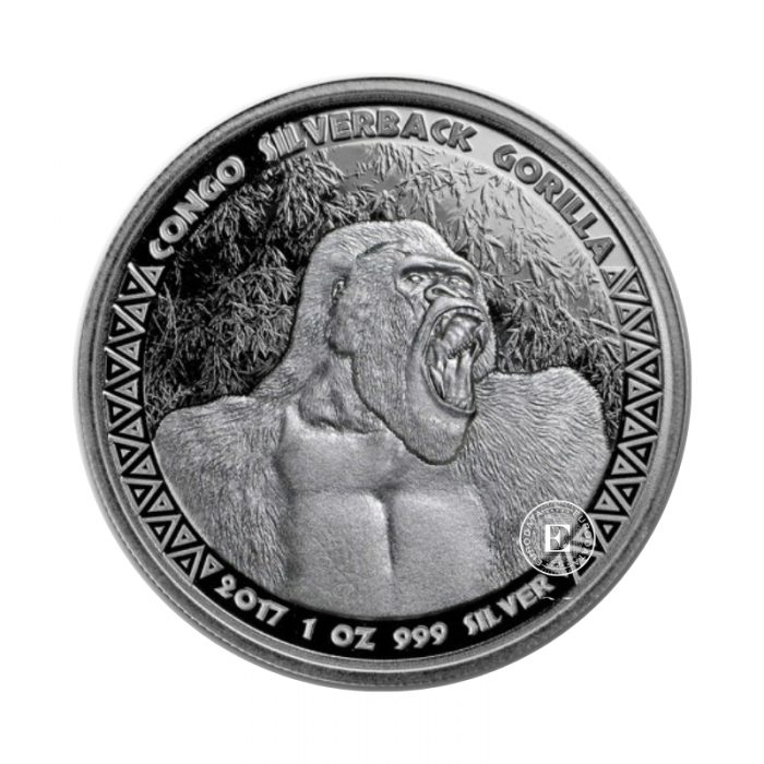 1 oz (31.10 g) sidabrinė moneta Gorilla, Kongo Respublika 2017