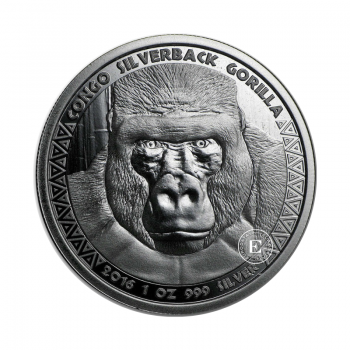 1 oz (31.10 g) srebrna moneta Gorilla, Republika Konga 2016
