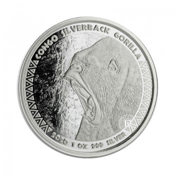 1 oz (31.10 g) srebrna moneta Gorilla, Republika Konga 2020