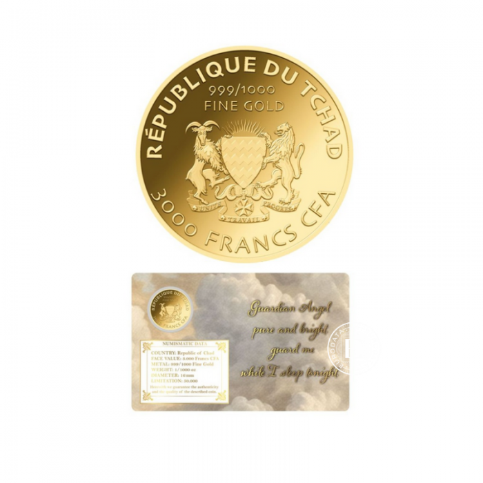 1/1000 oz auksinė moneta kortelėje Angelas sargas II, Čadas