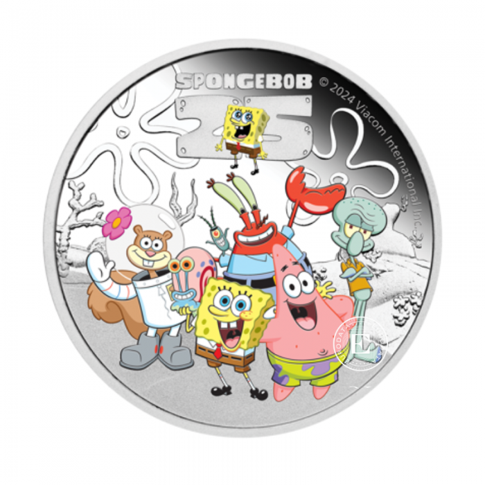 1 oz (31.10 g) sidabrinė PROOF spalvota moneta Kempiniukas ir Draugai 25-metis, Tuvalu 2024 (su sertifikatu)