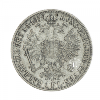 1 guldeno (12.15 g) sidabrinė moneta  - M, Austrija 1859