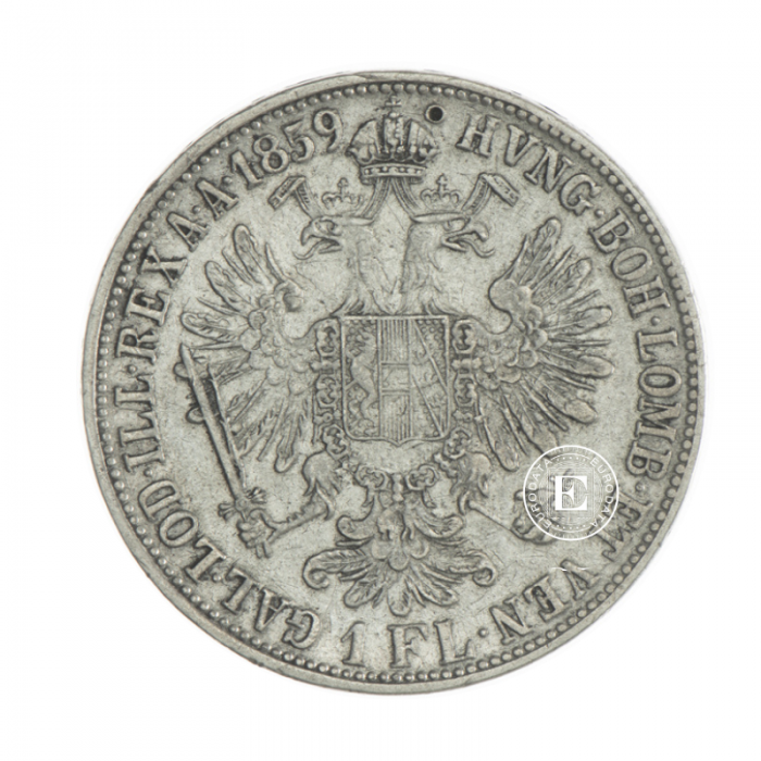 1 guldeno (12.15 g) sidabrinė moneta  - M, Austrija 1859