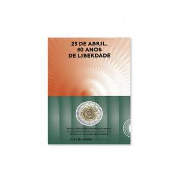  2 Eur BU pièce sur la carte The 50th anniversary of the Carnation Revolution, Portugal 2024