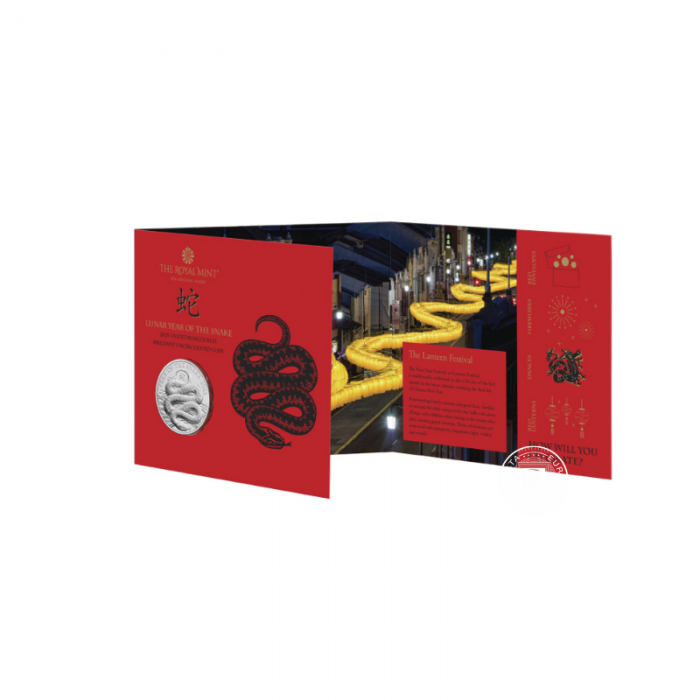 Pièce de 5 livres (28.28 g) sur carte Année du Serpent, Grande-Bretagne 2025