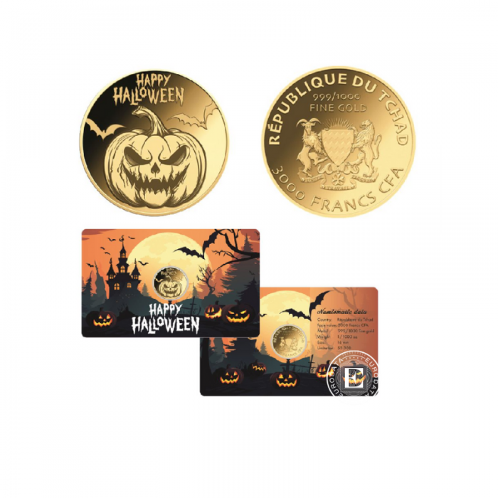 1/1000 oz auksinė moneta kortelėje Halloween, Čadas