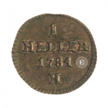 0.87 g varinė moneta Heller, Austrija 1784 