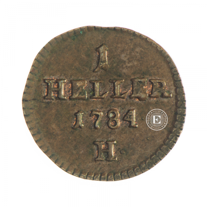 0.87 g varinė moneta Heller, Austrija 1784 