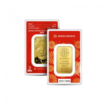 1 oz (31.10 g) lingot d'or Year Of The Snake, Argor-Heraeus 999.9