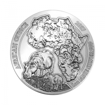1 oz (31.10 g) silver coin Hippopotamus, Rwanda 2017