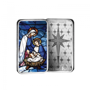 1 oz (31.10 g)  silver colored PROOF bar Holiday Nativity, 999