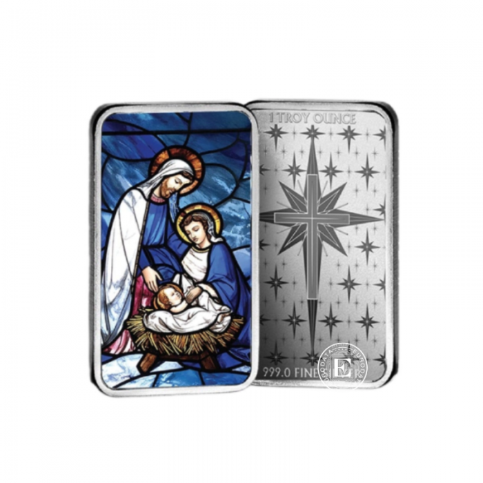 1 oz (31.10 g) sidabro spalvotas PROOF luitas Holiday Nativity, 999