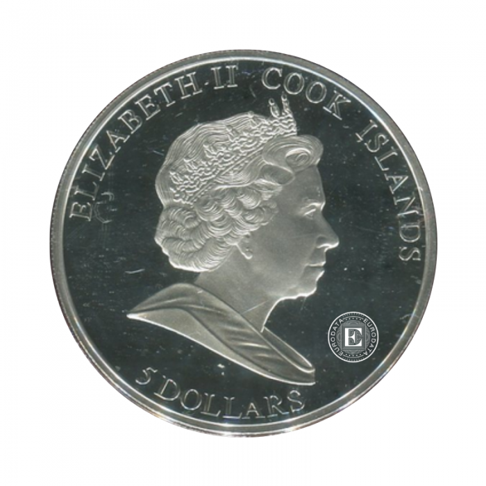 5 dollar (25 g) silver PROOF colored coin  Hollywood legends - John Weine, Cook Islands 2010