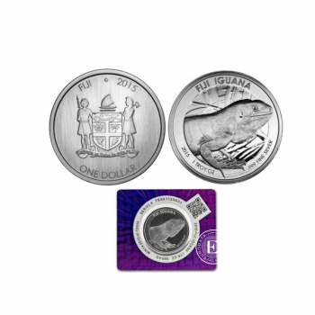 1 oz (31.10 g) sidabrinė moneta kortelėje Iguana, Fidžis 2015