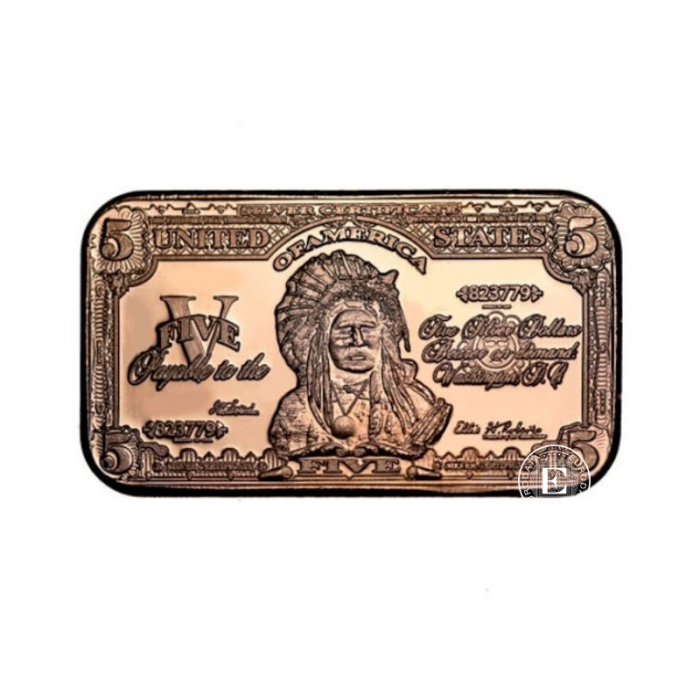 1 oz Kupferbarren Indian Chief Banknote, USA 999