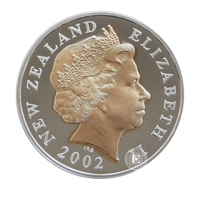5 Eur (28.28 g)  silver PROOF coin Queen Elizabeth II - Golden Jubilee, New Zealand 2002 (partially gilded)