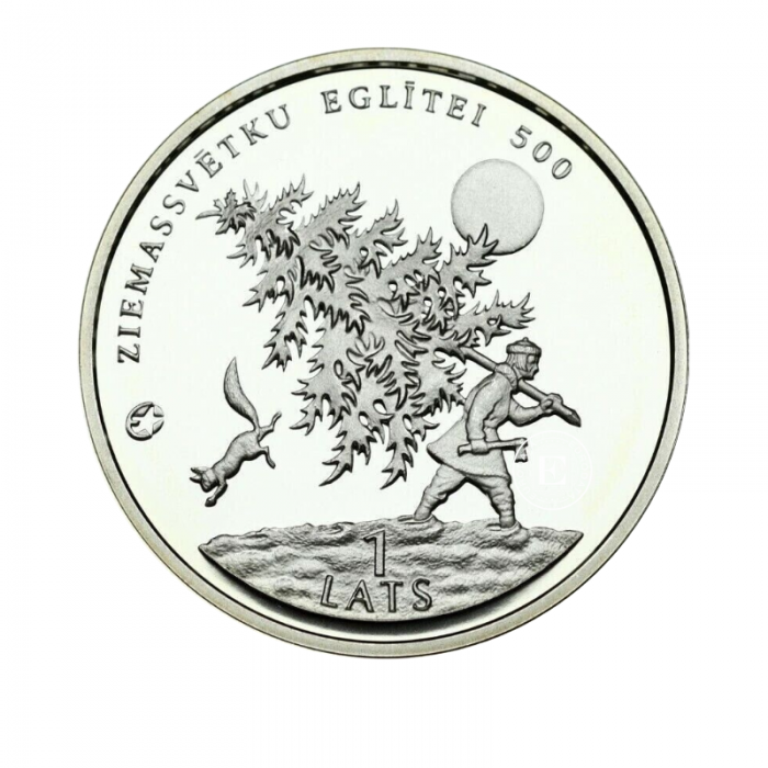 1 lat (22 g) srebrna PROOF moneta  Christmas tree, Łotwa 2009