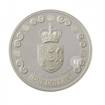 1 oz (31.10 g) sidabrinė PROOF moneta Karalienės Elžbietos II 80-asis gimtadienis, Naujoji Zelandija 2006