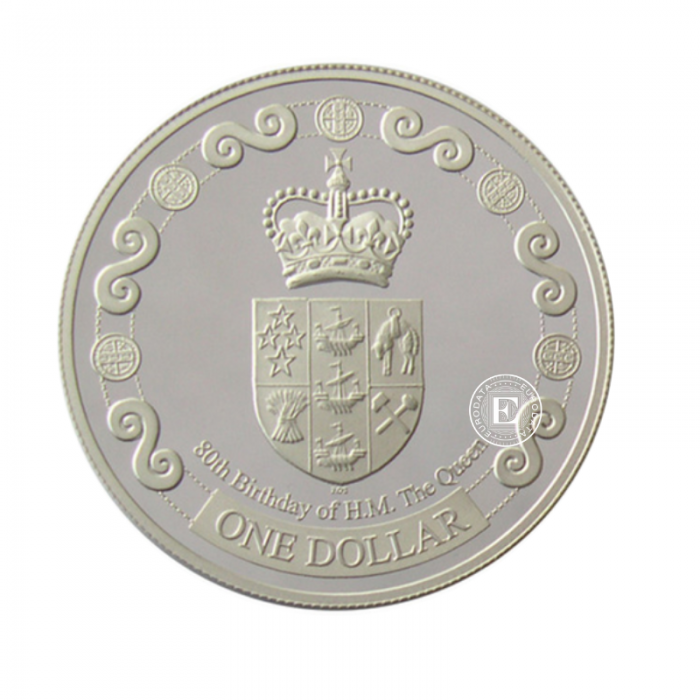 1 oz (31.10 g) srebrna PROOF moneta Queen Elizabeth II 80th Birthday, Nowa Zelandia 2006