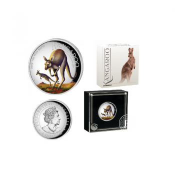 1 oz (31.10 g) sidabrinė PROOF spalvota moneta Kengūra, Australija 2022 (su sertifikatu, aukštas reljefas)