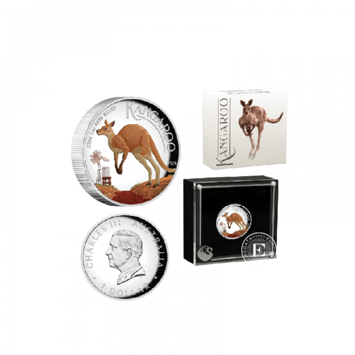 1 oz (31.10 g) pièce PROOF d'argent coloree Kangaroo, Australie 2024