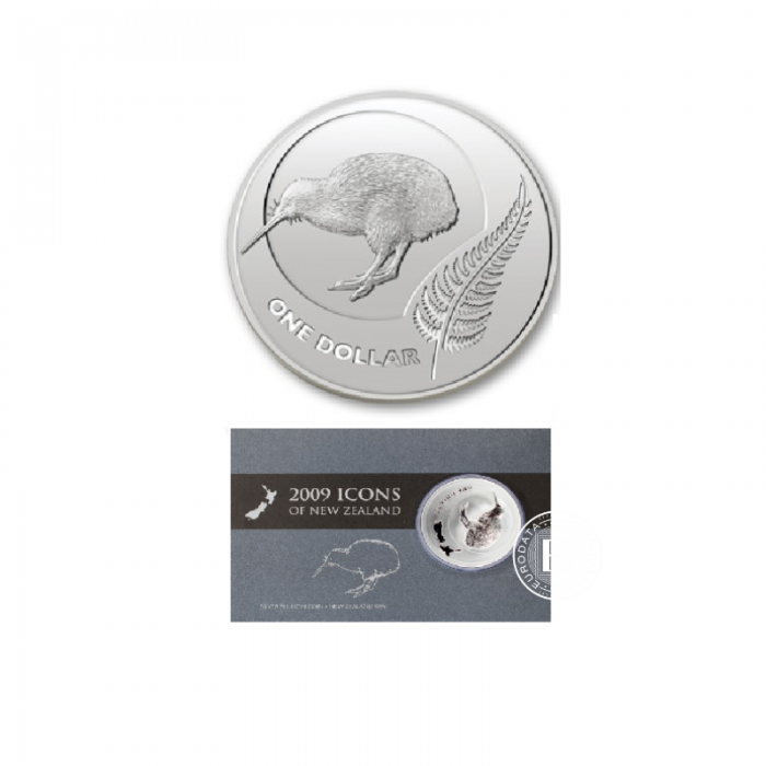 1 oz (31.10 g) sidabrinė moneta kortelėje Kiwi, Naujoji Zelandija 2009