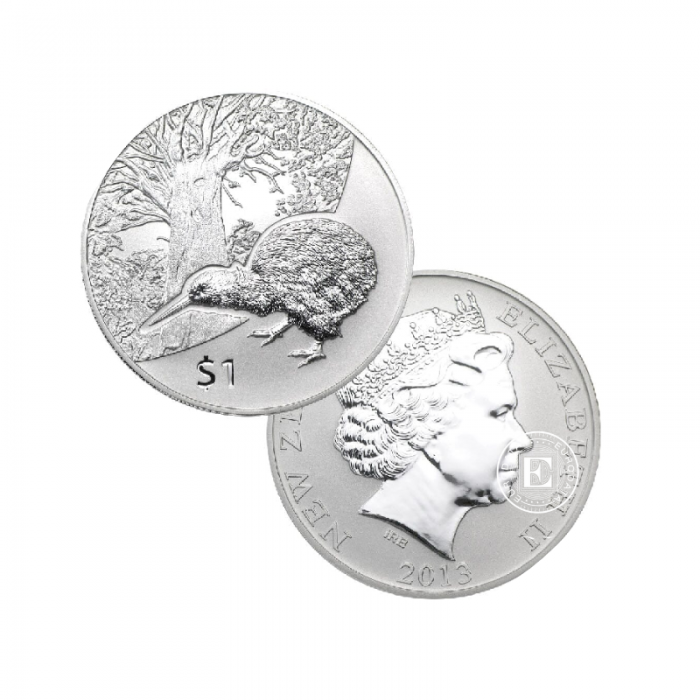 1 oz (31.10 g) silver coin on Kiwi, New Zealand 2013