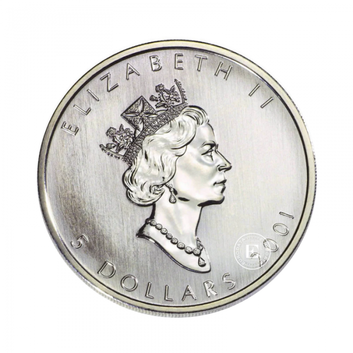 1 oz (31.10 g) sidabrinė spalvota moneta Klevo lapas, Kanada 2001