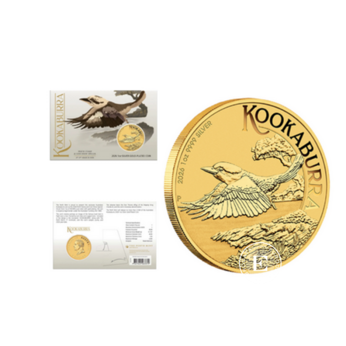 1 oz (31.10 g) srebrna moneta Kookaburra, Australia 2026 (gilted)