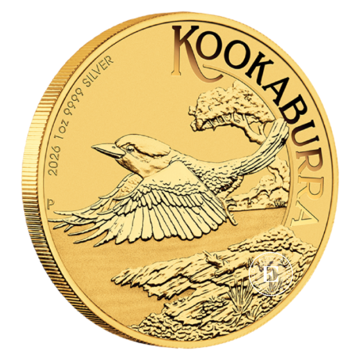 1 oz (31.10 g) srebrna moneta Kookaburra, Australia 2026 (gilted)