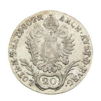20 kreicerių (6.61 g) sidabrinė moneta Franz II, Austrija 1802