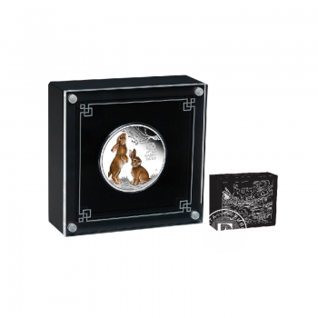 1 oz (31.10 g) sidabrinė PROOF spalvota moneta Lunar III -  Triušio metai, Australija 2023