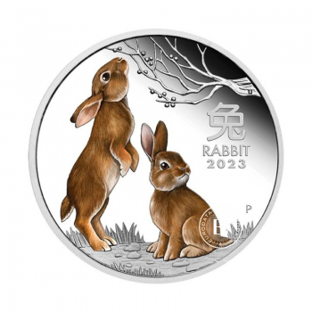 1 oz (31.10 g) sidabrinė PROOF spalvota moneta Lunar III -  Triušio metai, Australija 2023