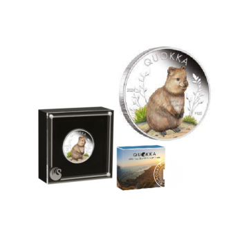 1 oz (31.10 g) sidabrinė PROOF spalvota moneta Quokka, Australija 2024 (su sertifikatu)