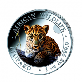 1 oz (31.10 g) sidabrinė spalvota moneta Afrikos laukinė gamta - Leopardas, Somalis 2025