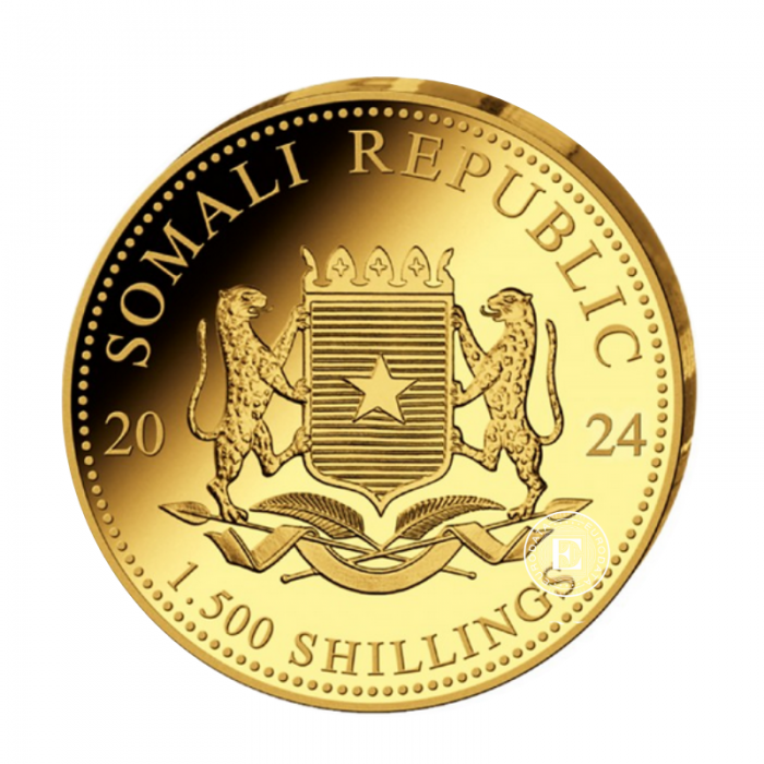 5 oz (155.50 g) pièce d'or PROOF African Wildlife, Leopard, Somali 2024 (avec certifikat)