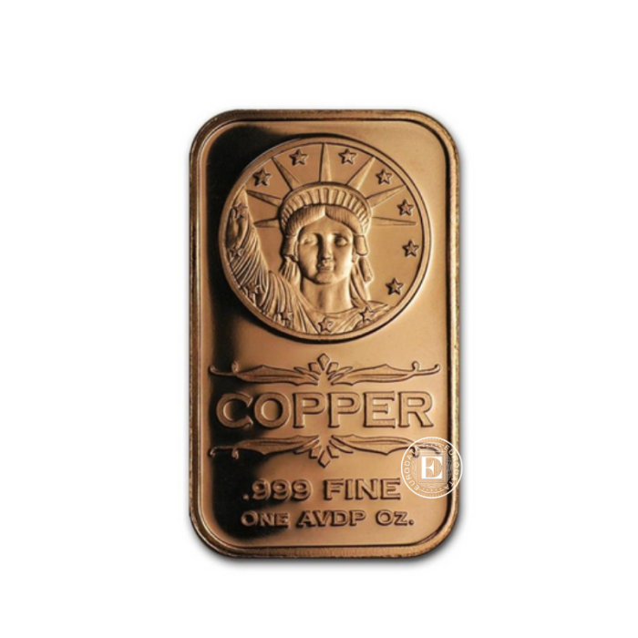 1 oz copper bar Liberty Head, USA 999