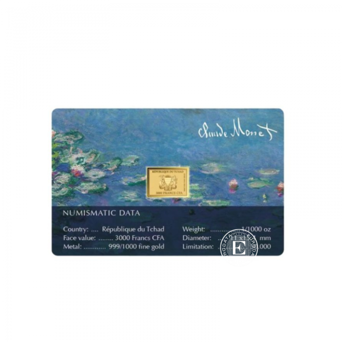 1/1000 oz aukso luitas - moneta Claude Monet Paintings - Water Lillies, Čadas