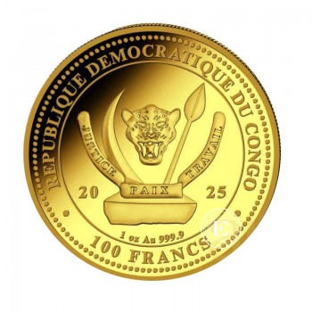 1 oz (31,10 g) pièce d'or Congo World Wildlife  Lion, République du Congo 2025